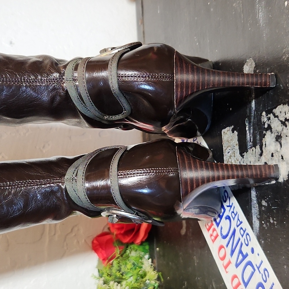 FRANCO SARTO Man Made Thin Patent Pull On Buckle Detail Heelwd Boot 7.5M - Picture 11 of 16